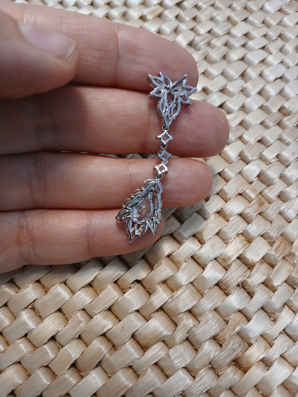 Simulated Diamond Teardrop Drop Earrings - Silver - Picture 6 of 6